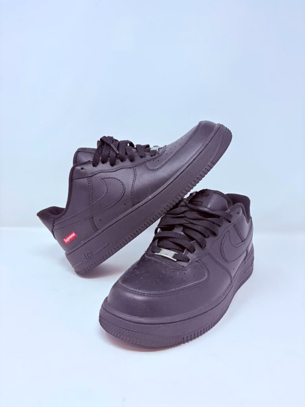 Nike Air Force 1 x Supreme Black Leather Sneakers Size 9.5